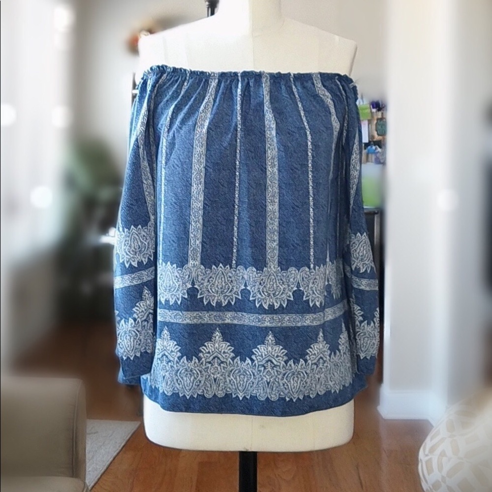 NWOT Faux Denim look Off the Shoulder Top